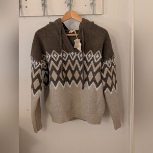 Brown and Cream Fairisle Women Sweater Hoodie